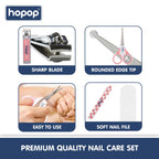 Hopop Grooming Kit for Newborn | 7 in 1 Baby Grooming Kit | Suitable for Newborns & Toddlers | Soft Bristle Hair Brush, Rounded Teeth Hair Comb, Nail Scissors, Nail Cutter, Nail File, Nose Cleaner, Finger Toothbrush with protective case | Blue