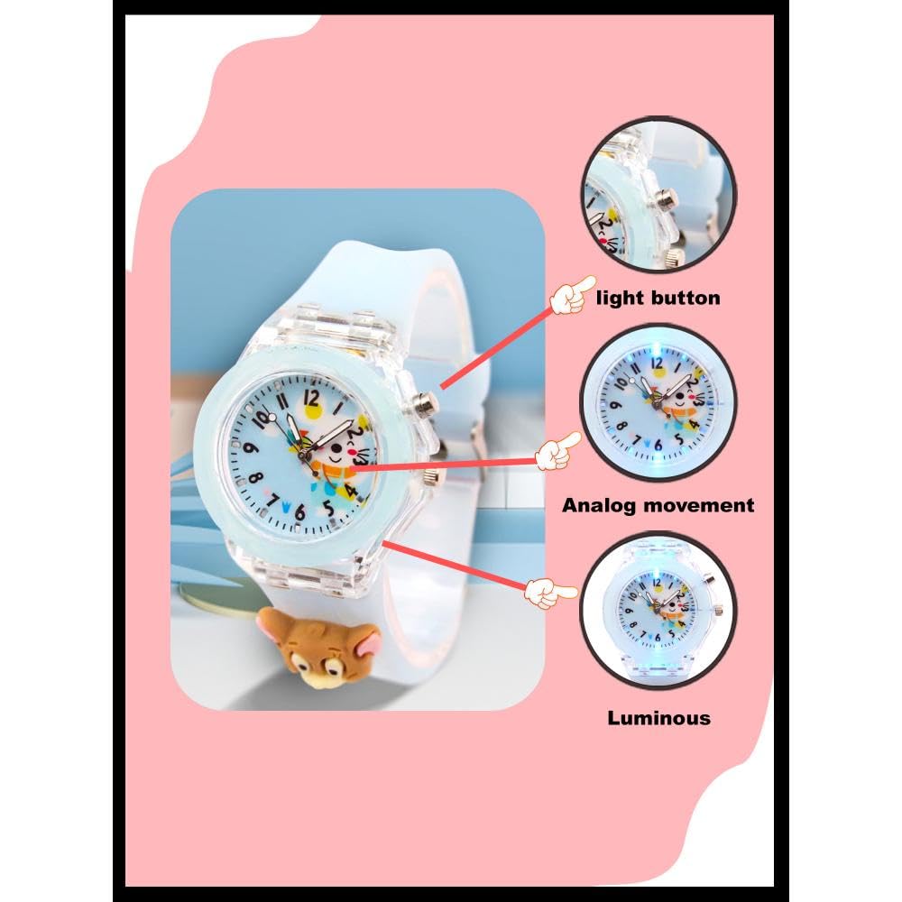 SPIKY Analog Watch for Kids | 3D Cartoon | 7 Multicolor LED Luminous Lights with Silicone Strap | Unisex Best Birthday Gift | Analogue Wrist Watches for Boys & Girls | Age 3-10 yrs