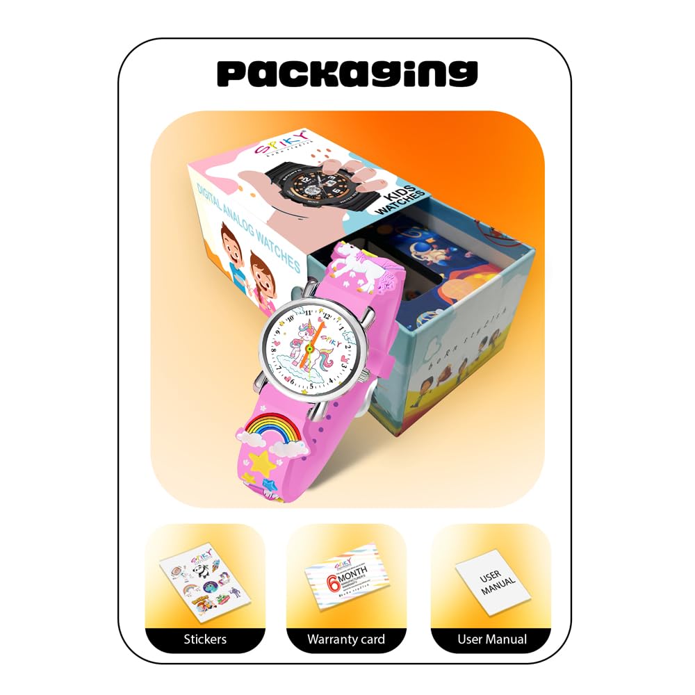 SPIKY Analog Watch for Kids | Unicorn Designer Printed Strap | Water Resistant | Stylish Unisex Best Birthday Gift | Analogue Wrist Watches for Girls & Boys | Age 2-14 yrs