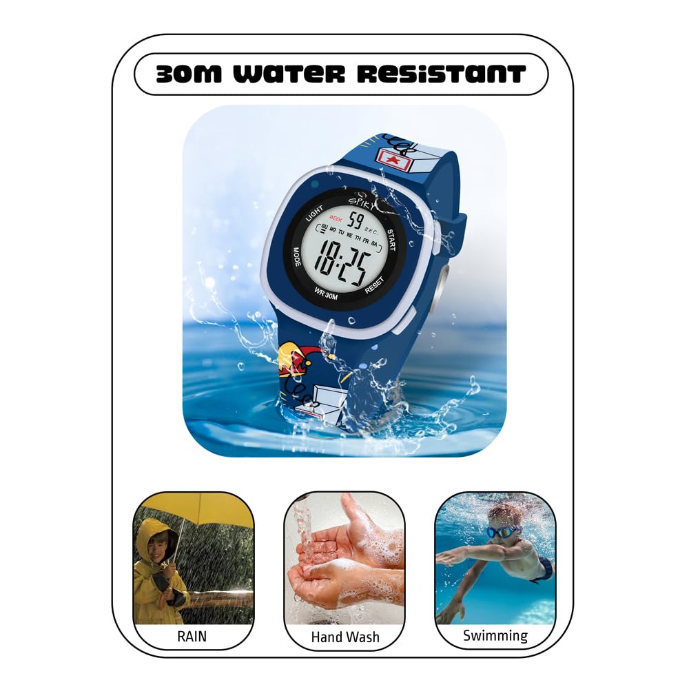 SPIKY Digital Sports Watch for Kids | Multifunctional, Luminous Display, Alarm | Water Resistant & Printed Silicone Strap | Best Birthday Gift Wrist Watches for Girls & Boys | Age 2-14 yrs
