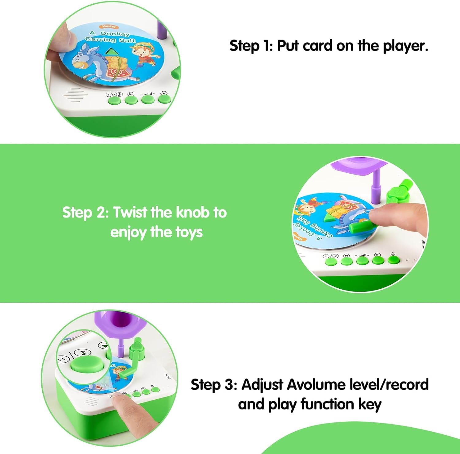 Kids Gramophone Music Player | Educational Phonograph Toy with 96 Story & Learning Cards,Toddler Early Learning Birthday Gift with Music, Rhymes & Stories for Boys & Girls Ages 6 Multicolor
