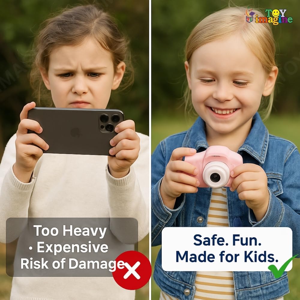 Toy Imagine Kids Digital Camera | 1080p Video & 3.0MP Photos | 2-Inch Screen, USB Rechargeable & Portable | Fun Mini Toy Camera for Boys & Girls Age 3–10 | Educational Birthday Gift(Pink)