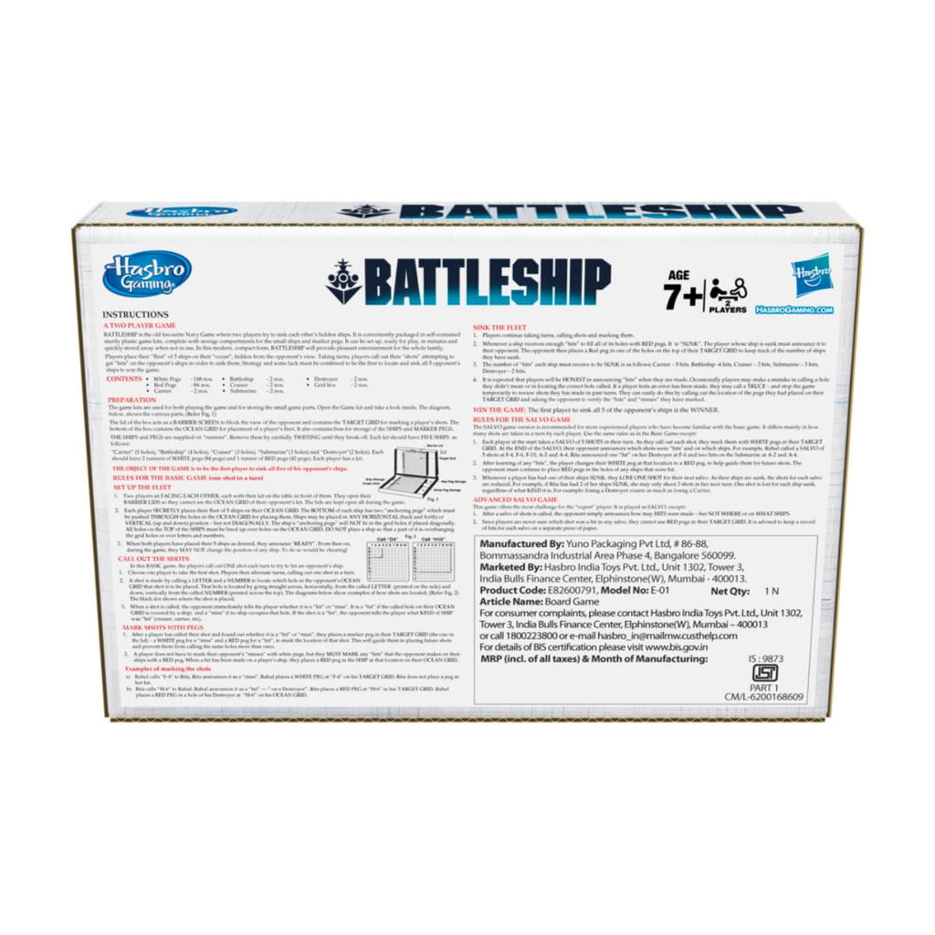 Hasbro Gaming Battleship Board Game, Classic Strategy Play for Kids and Adults, for Boys & Girls Ages 7 and Up, for 2 Players, Birthday Gift