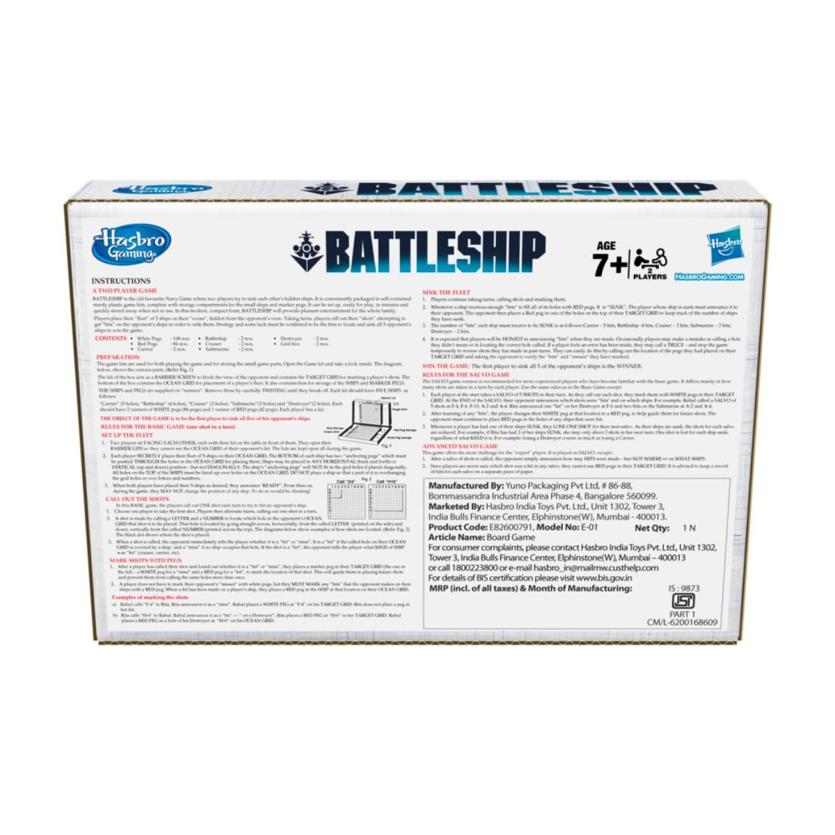 Hasbro Gaming Battleship Board Game, Classic Strategy Play for Kids and Adults, for Boys & Girls Ages 7 and Up, for 2 Players, Birthday Gift