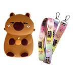 Shoulder Bag for Kids Capybara Wallet Travel Bag Zipper Silicone Bag Dark Brown