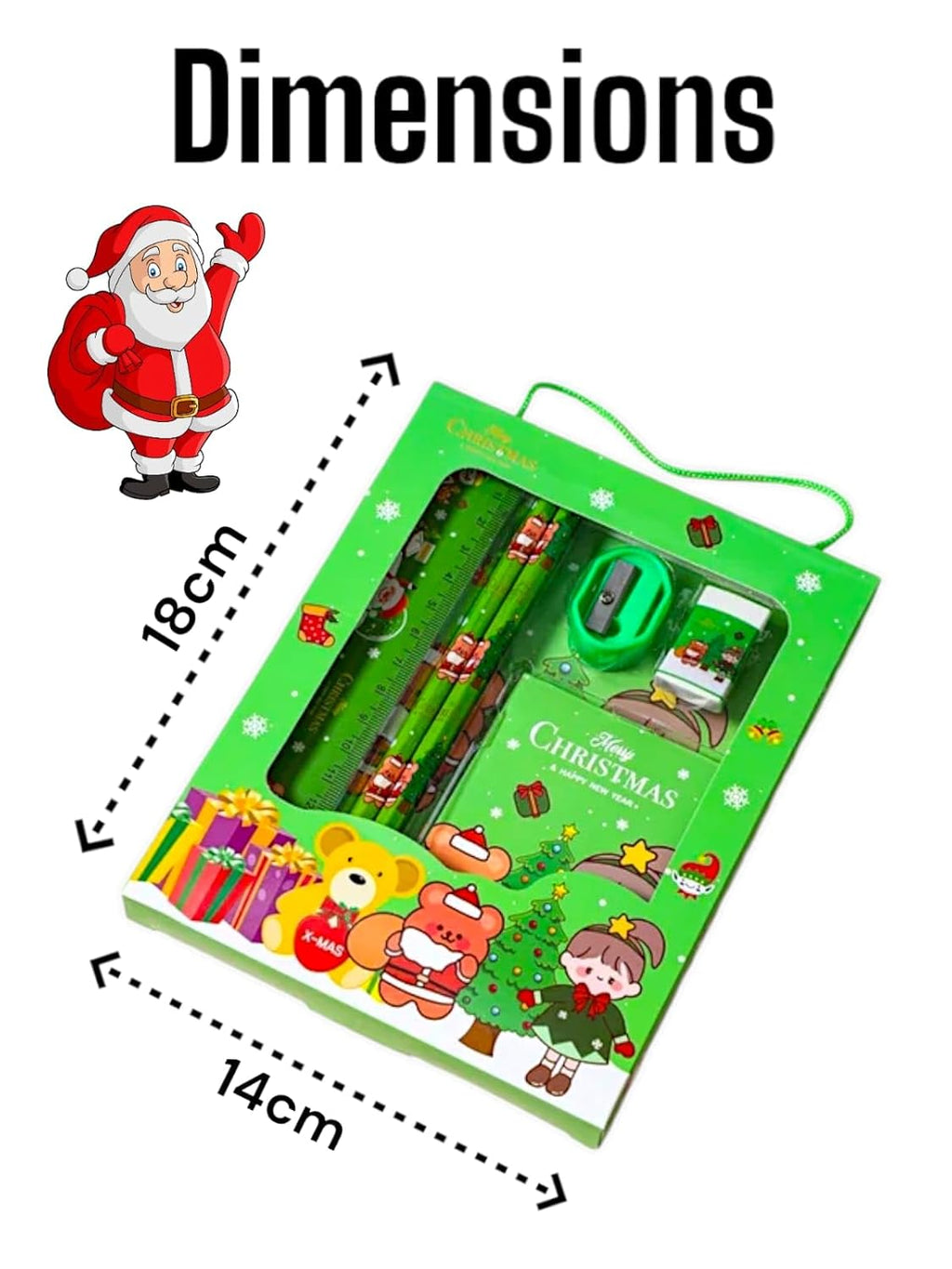 Christmas Stationery Giftset (Pack of 6 Items) 1 Eraser, 1 Sharpener, 1 Scale, 1 Diary, 2 Pencils for Kids