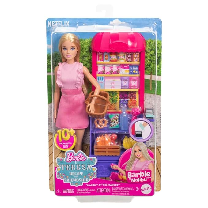 Barbie and Teresa Recipe for Friendship Fashion Doll & Playset, Malibu at The Market Theme with 11 Accessories Including Market Stand & Food