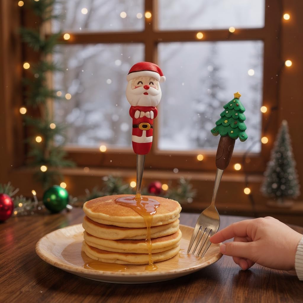 Moira Stainless Steel Christmas Cutlery Set with Santa and Tree Figurines, Gift Box (Silver)