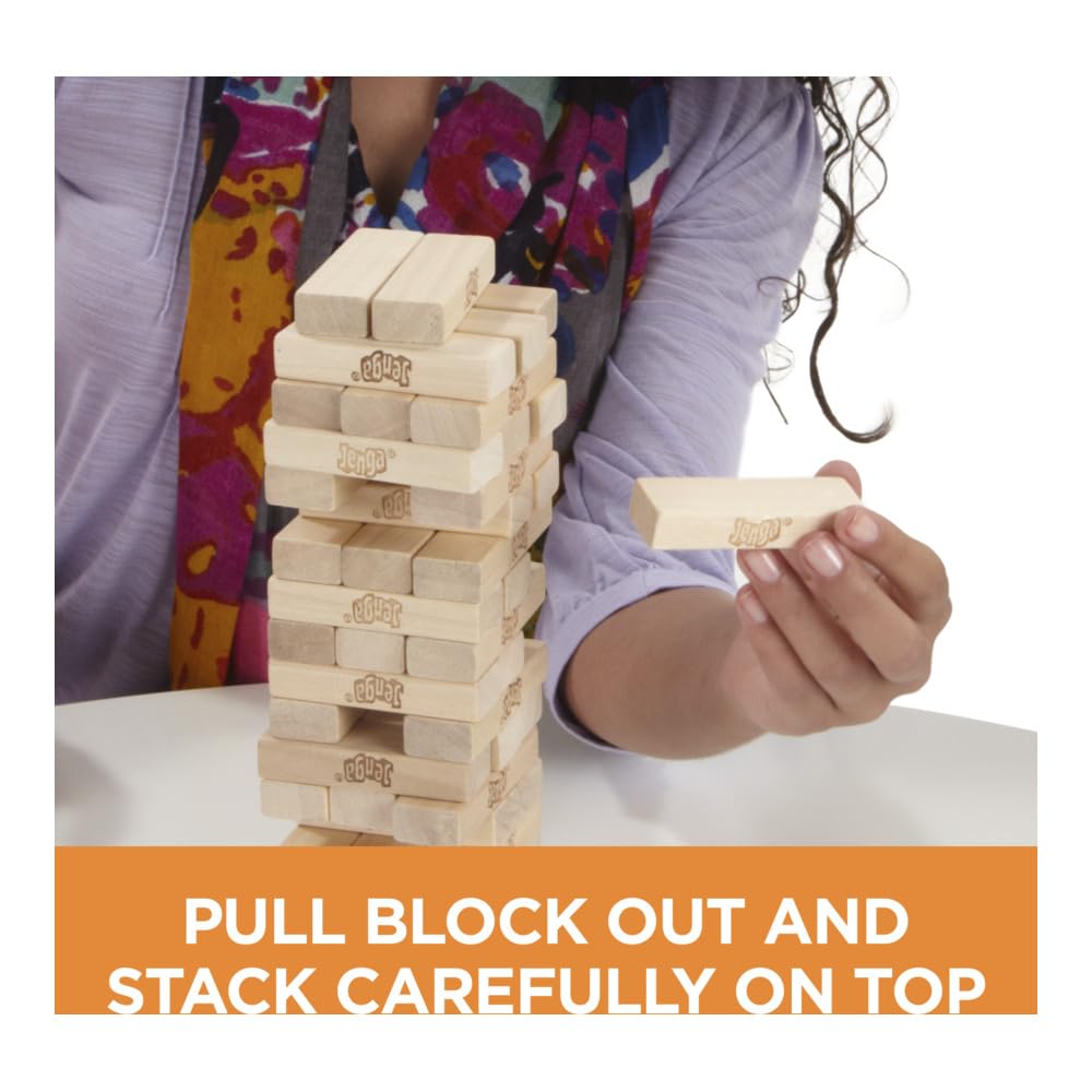 Hasbro Gaming Original Jenga Stacking Tower Game, Fun for Kids & Families, Birthday Gift Toys for Kids Ages 6+, for 1 or More Players