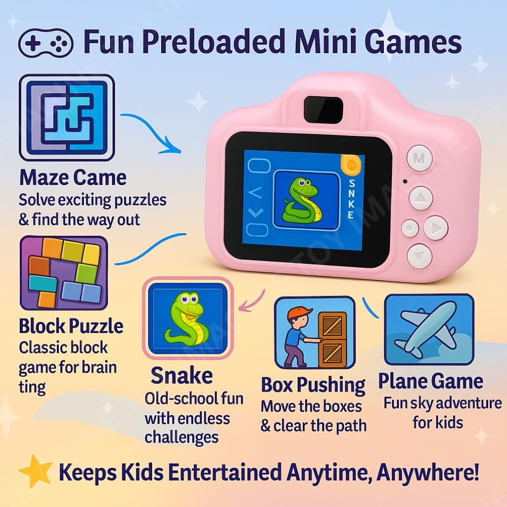 Toy Imagine Kids Digital Camera | 1080p Video & 3.0MP Photos | 2-Inch Screen, USB Rechargeable & Portable | Fun Mini Toy Camera for Boys & Girls Age 3–10 | Educational Birthday Gift(Pink)