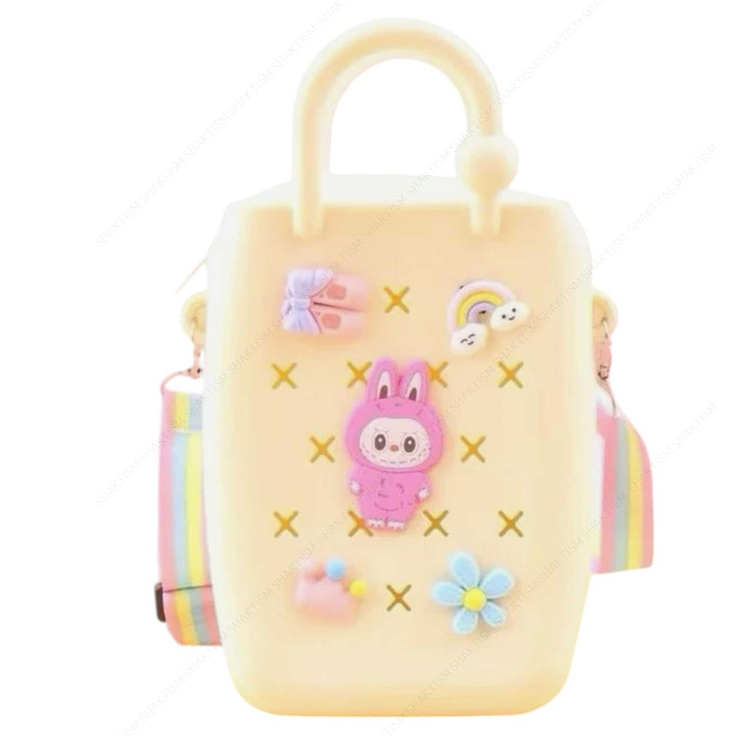 Silicone Sling Beach Tote Bag with Holes, Adjustable Straps, Cyan, Charms Sling Bags