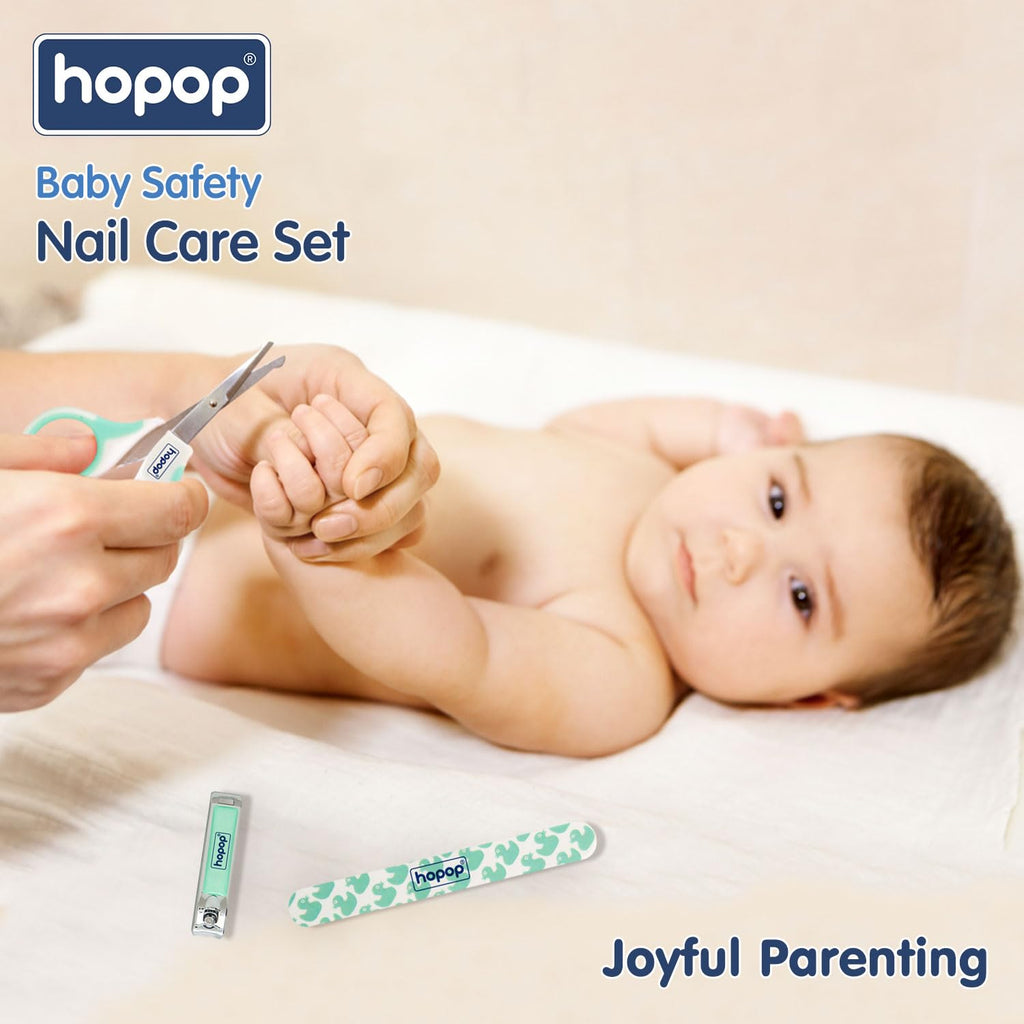 Hopop Grooming Kit for Newborn | 7 in 1 Baby Grooming Kit | Suitable for Newborns & Toddlers | Soft Bristle Hair Brush, Rounded Teeth Hair Comb, Nail Scissors, Nail Cutter, Nail File, Nose Cleaner, Finger Toothbrush with protective case | Blue