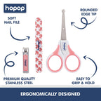 Hopop Grooming Kit for Newborn | 7 in 1 Baby Grooming Kit | Suitable for Newborns & Toddlers | Soft Bristle Hair Brush, Rounded Teeth Hair Comb, Nail Scissors, Nail Cutter, Nail File, Nose Cleaner, Finger Toothbrush with protective case | Blue