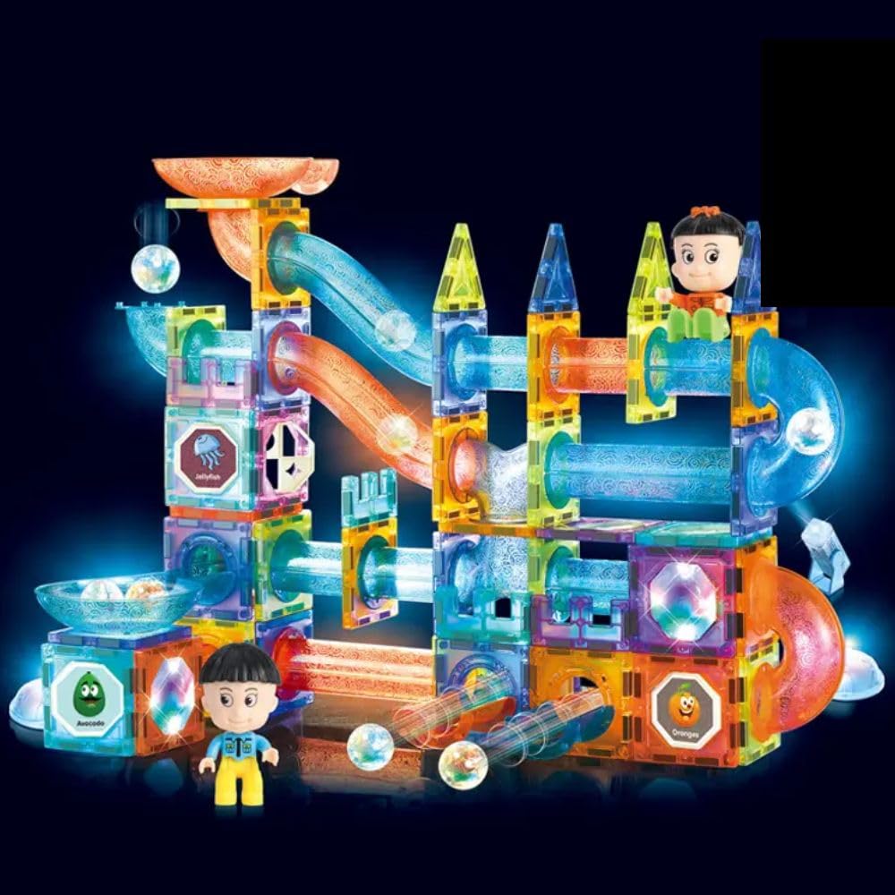 Light Magnetic Tiles Building Blocks for Kids (49 Pc) | 3D Clear STEM Educational Toys| Magnetic Marble Run for Boys & Girls 3 4 5 6 7 8 9+ | Creative Gift, 49 Pieces