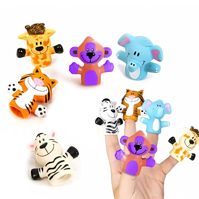 5 Pcs Jungle Animal Finger Puppet Toy For Kids,Mini Squishy Figures Toys For Boys & Girls,Great As Party Favors,Shows,Playtime,Schools,Ideal As Return Gifts,Role Play Toys(Animals),Multicolor