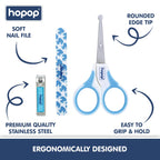 Hopop Grooming Kit for Newborn | 7 in 1 Baby Grooming Kit | Suitable for Newborns & Toddlers | Soft Bristle Hair Brush, Rounded Teeth Hair Comb, Nail Scissors, Nail Cutter, Nail File, Nose Cleaner, Finger Toothbrush with protective case | Blue
