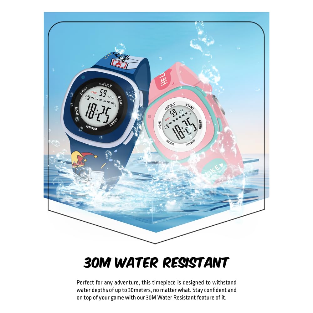 SPIKY Digital Sports Watch for Kids | Multifunctional, Luminous Display, Alarm | Water Resistant & Printed Silicone Strap | Best Birthday Gift Wrist Watches for Girls & Boys | Age 2-14 yrs