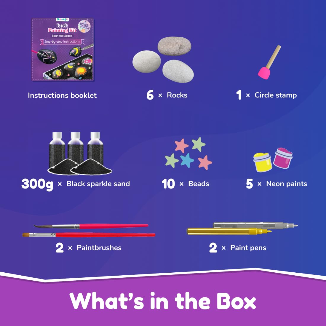 Bloomingo Soar into Space Rock Painting Kit for Kids – Creative Painting Craft Gift for Boys & Girls | Non-Toxic Paints & Safe Accessories | Sparks Imagination, Creativity & Learning | Ages 4+