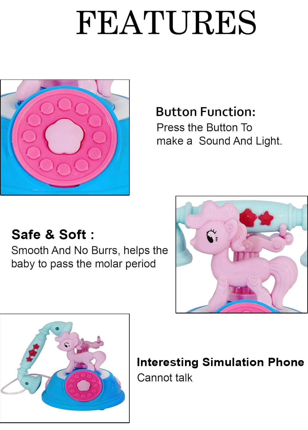 VGRASSP Classic Dial Receiver Simulation Telephone Toy for Kids - Rotating Number Dial with Calling Sound Effect - Storytelling Toy Phone Accompanied with Lights - Color As Per Stock