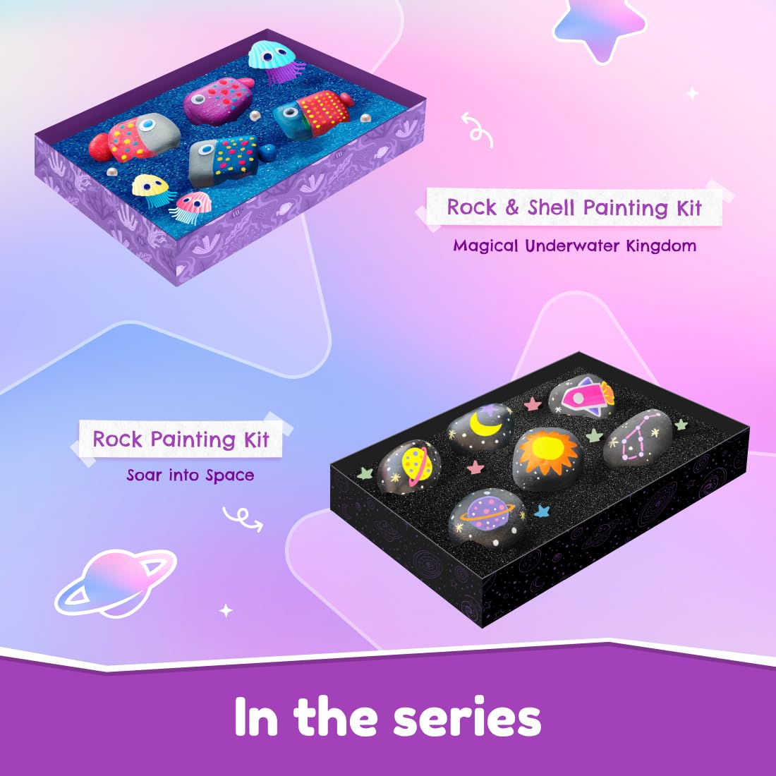 Bloomingo Soar into Space Rock Painting Kit for Kids – Creative Painting Craft Gift for Boys & Girls | Non-Toxic Paints & Safe Accessories | Sparks Imagination, Creativity & Learning | Ages 4+