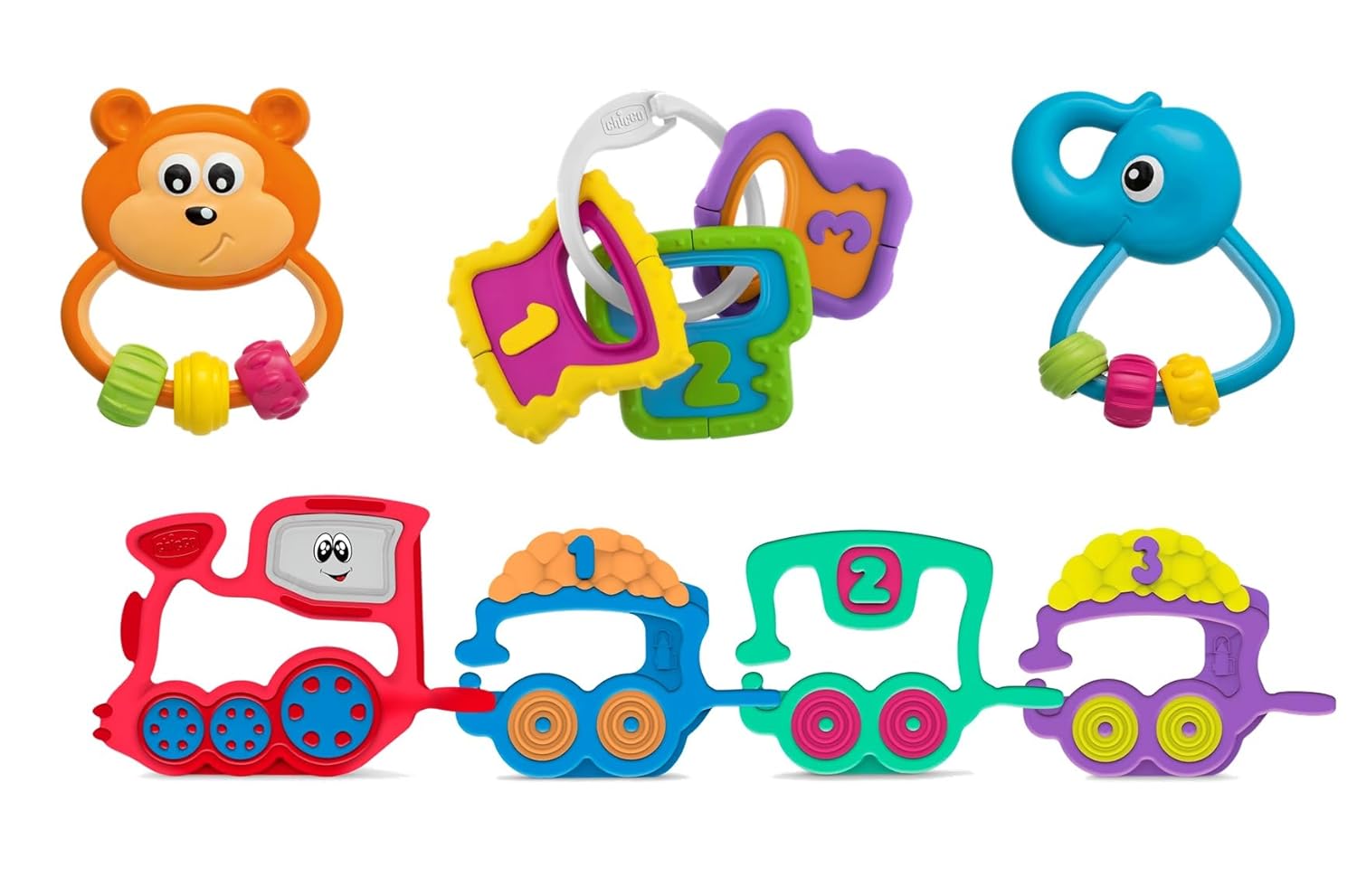 Chicco FirstPlay Set|4-Piece Interactive Rattle Toy Set for 3 to 18 months | Lightweight & Easy-to-Grasp Baby Rattles | Stimulates Sensory & Manual Coordination | |Infant Toys|Paint-free