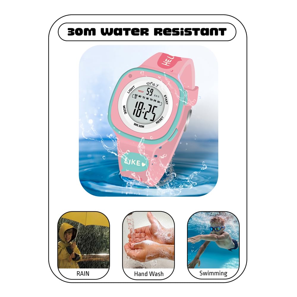 SPIKY Digital Sports Watch for Kids | Multifunctional, Luminous Display, Alarm | Water Resistant & Printed Silicone Strap | Best Birthday Gift Wrist Watches for Girls & Boys | Age 2-14 yrs