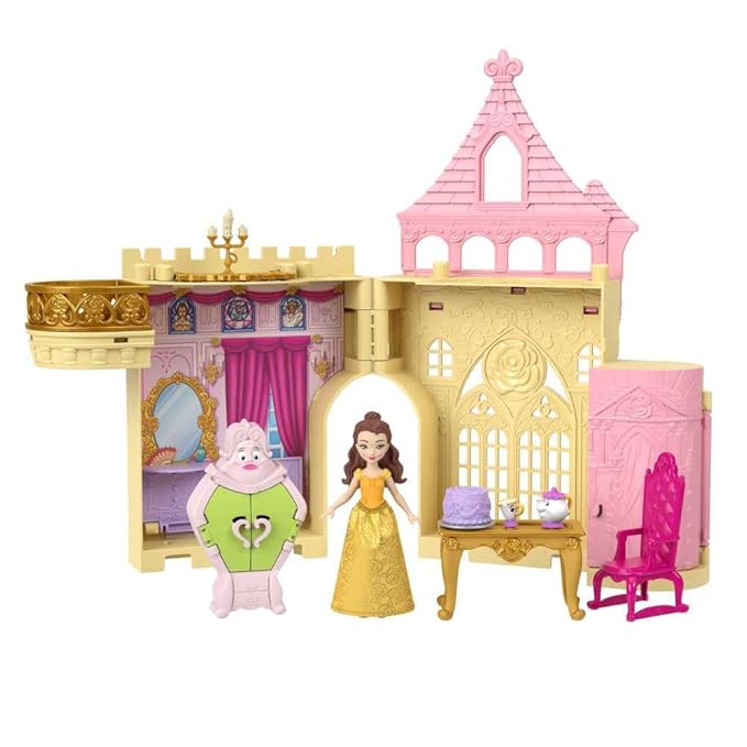 Disney Princess Mattel Toys, Storytime Stackers Belle's Castle, Stackable Doll House with Small Doll & 9 Pieces, Inspired by The Disney Movie