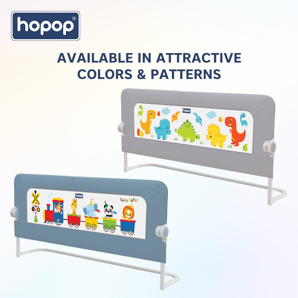 Hopop Baby Bed Rail Guard for Baby Safety | Bed Railing for Safety | Foldable Single Bed Side Protector for Falling | Adjustable Height | Bed Rails |183cm x 69 cm | Blue