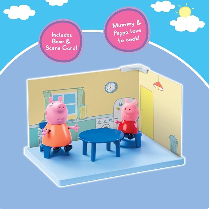 Original Hasbro PEPPA PIG Kitchen Themed Preschool Toy with Mummy Pig, Includes 2 Poseable Figures, Accessories and Scene Cards Playset, Ages 3 Birthday Gift Toys for Kids,Playsets
