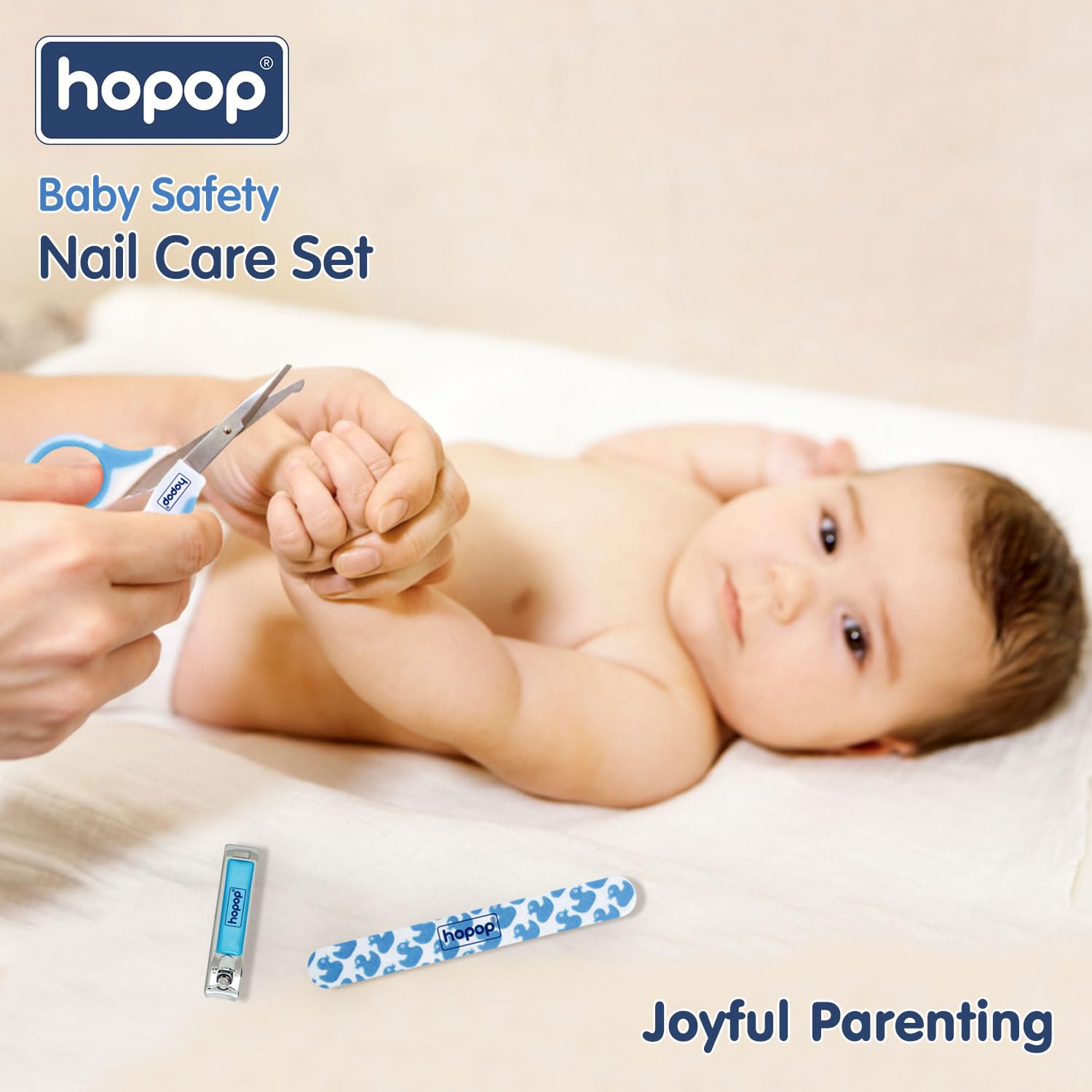 Hopop Grooming Kit for Newborn | 7 in 1 Baby Grooming Kit | Suitable for Newborns & Toddlers | Soft Bristle Hair Brush, Rounded Teeth Hair Comb, Nail Scissors, Nail Cutter, Nail File, Nose Cleaner, Finger Toothbrush with protective case | Blue