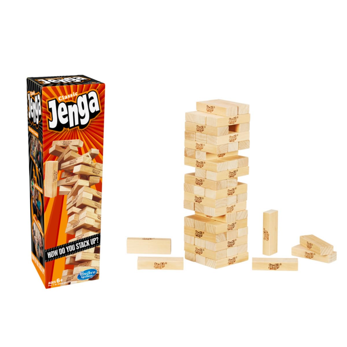 Hasbro Gaming Original Jenga Stacking Tower Game, Fun for Kids & Families, Birthday Gift Toys for Kids Ages 6+, for 1 or More Players