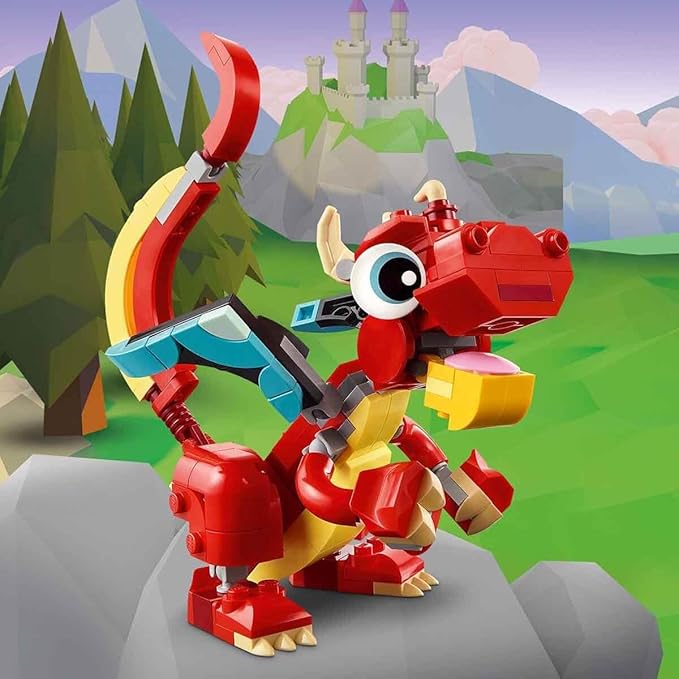 LEGO 31145 Creator 3in1 Red Dragon Toy to Fish Figure to Phoenix Model, Animal Set for Kids, Gift Idea for Boys and Girls Aged 6 and Up
