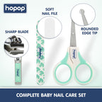Hopop Grooming Kit for Newborn | 7 in 1 Baby Grooming Kit | Suitable for Newborns & Toddlers | Soft Bristle Hair Brush, Rounded Teeth Hair Comb, Nail Scissors, Nail Cutter, Nail File, Nose Cleaner, Finger Toothbrush with protective case | Blue