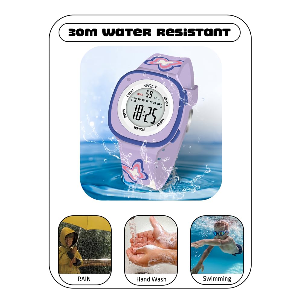 SPIKY Digital Sports Watch for Kids | Multifunctional, Luminous Display, Alarm | Water Resistant & Printed Silicone Strap | Best Birthday Gift Wrist Watches for Girls & Boys | Age 2-14 yrs