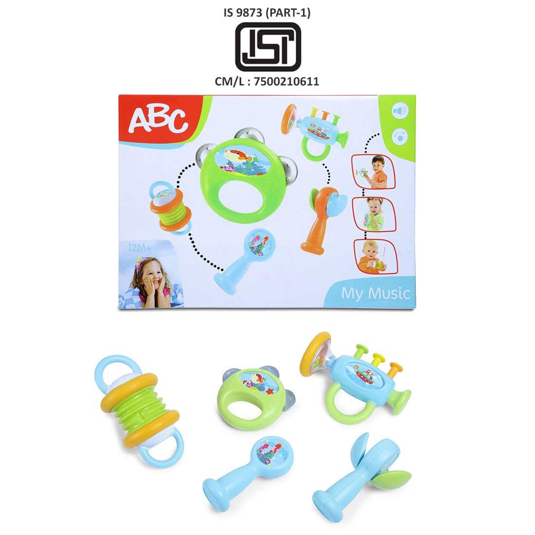 TOY-STATION ABC Music Rattle Teether | Musical Toy Set with Colorful Instruments, Fun Sounds, Rhythm Development | Fun and Creative Music Playset for Boys and Girls | Safe and Durable