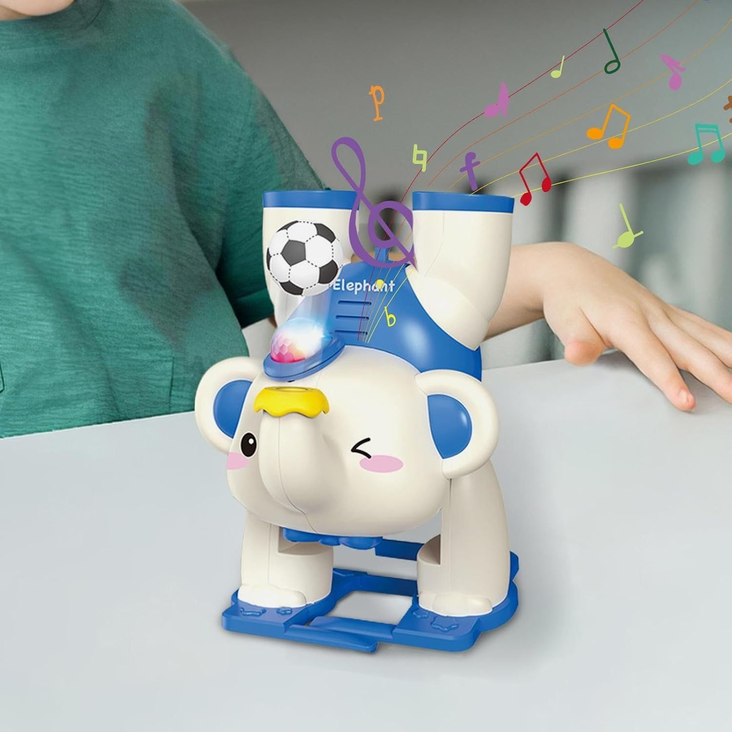 Crackles Light and Sound Musical Upside Down Elephant Toy with Levitating Blowing Floating Ball Crawling Toys for Kids, Electric Walking Toys for 3+ Years -Multi Color