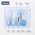 Hopop Grooming Kit for Newborn | 7 in 1 Baby Grooming Kit | Suitable for Newborns & Toddlers | Soft Bristle Hair Brush, Rounded Teeth Hair Comb, Nail Scissors, Nail Cutter, Nail File, Nose Cleaner, Finger Toothbrush with protective case | Blue