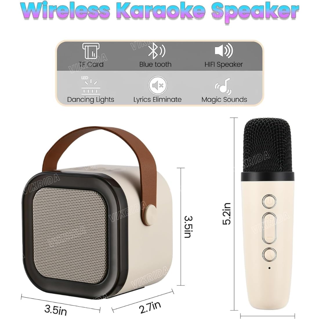 VikriDA Mini Karaoke Machine for Kids & Adults,Portable Bluetooth Speaker with 1 Wireless Karaoke Microphone,Music Toys Christmas Birthday Gifts for Girls & Boys 4,5,6,7,8,9,10,11,12 Year Old.