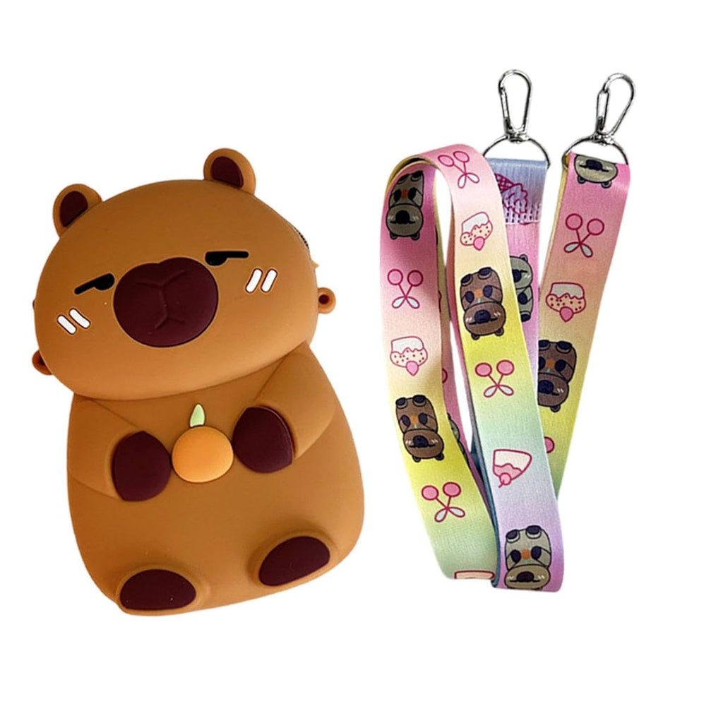 Shoulder Bag for Kids Capybara Wallet Travel Bag Zipper Silicone Bag Dark Brown