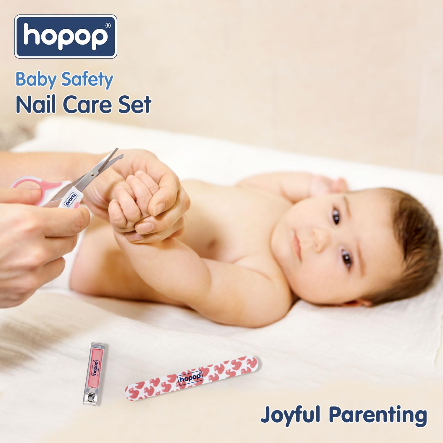 Hopop Grooming Kit for Newborn | 7 in 1 Baby Grooming Kit | Suitable for Newborns & Toddlers | Soft Bristle Hair Brush, Rounded Teeth Hair Comb, Nail Scissors, Nail Cutter, Nail File, Nose Cleaner, Finger Toothbrush with protective case | Blue