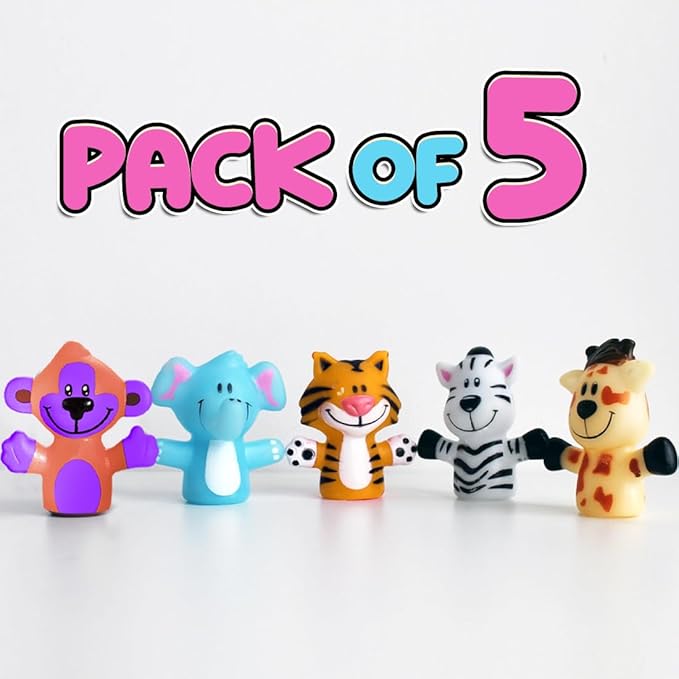 5 Pcs Jungle Animal Finger Puppet Toy For Kids,Mini Squishy Figures Toys For Boys & Girls,Great As Party Favors,Shows,Playtime,Schools,Ideal As Return Gifts,Role Play Toys(Animals),Multicolor
