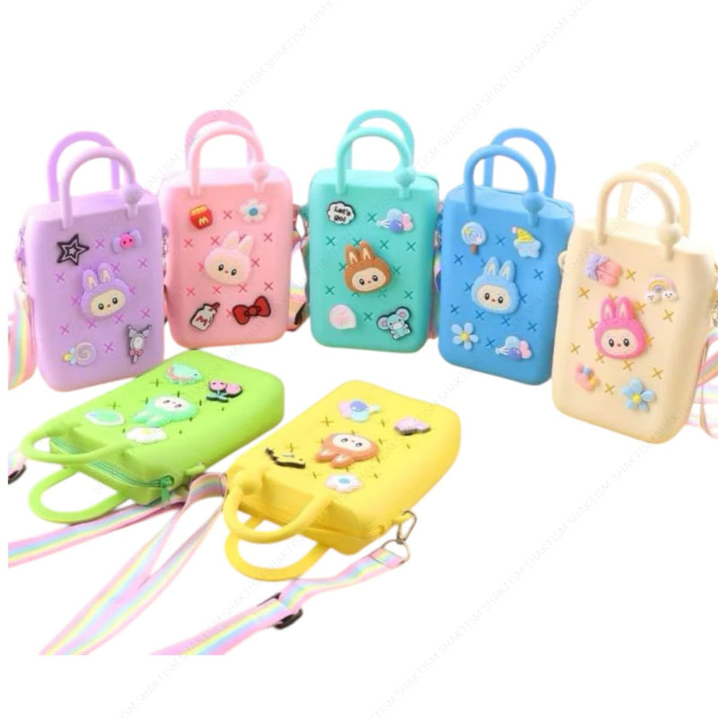 Silicone Sling Beach Tote Bag with Holes, Adjustable Straps, Cyan, Charms Sling Bags