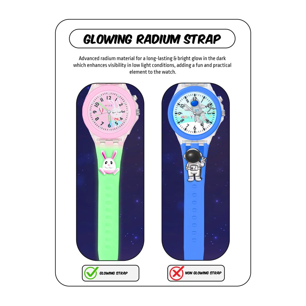 SPIKY Analog Watch for Kids | 3D Cartoon | 7 Multicolor LED Luminous Lights with Silicone Strap | Unisex Best Birthday Gift | Analogue Wrist Watches for Boys & Girls | Age 3-10 yrs