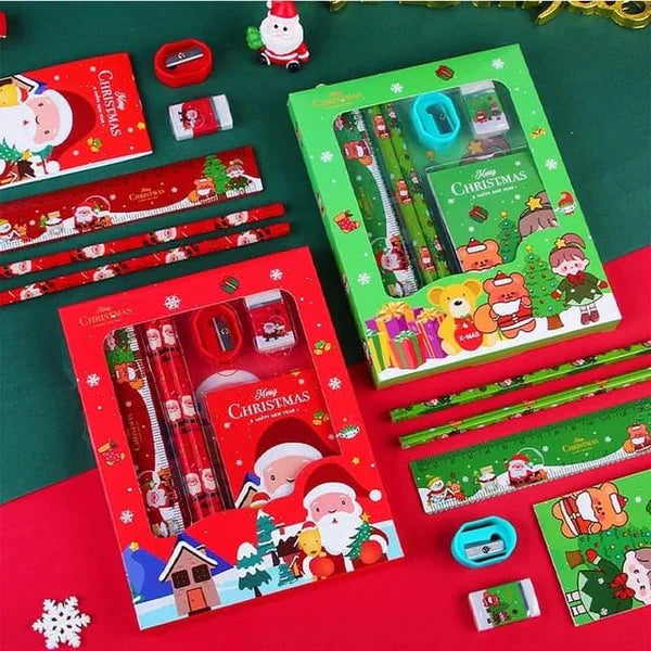 Christmas Stationery Giftset (Pack of 6 Items) 1 Eraser, 1 Sharpener, 1 Scale, 1 Diary, 2 Pencils for Kids