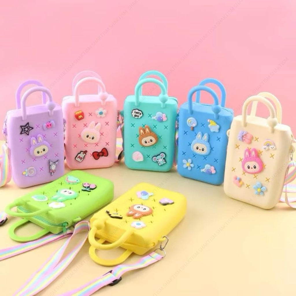 Silicone Sling Beach Tote Bag with Holes, Adjustable Straps, Cyan, Charms Sling Bags
