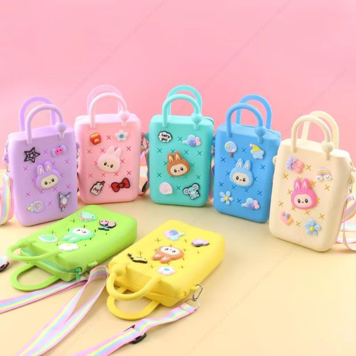 Silicone Sling Beach Tote Bag with Holes, Adjustable Straps, Cyan, Charms Sling Bags