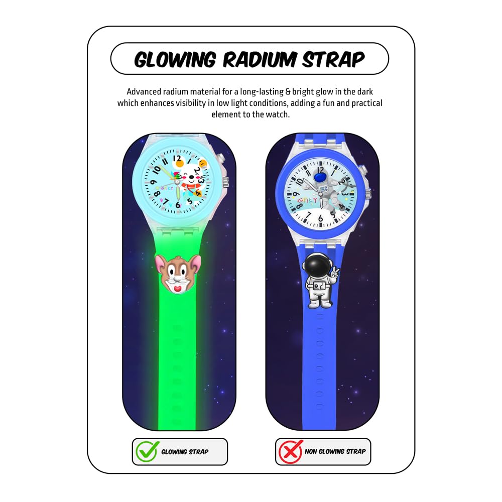 SPIKY Analog Watch for Kids | 3D Cartoon | 7 Multicolor LED Luminous Lights with Silicone Strap | Unisex Best Birthday Gift | Analogue Wrist Watches for Boys & Girls | Age 3-10 yrs