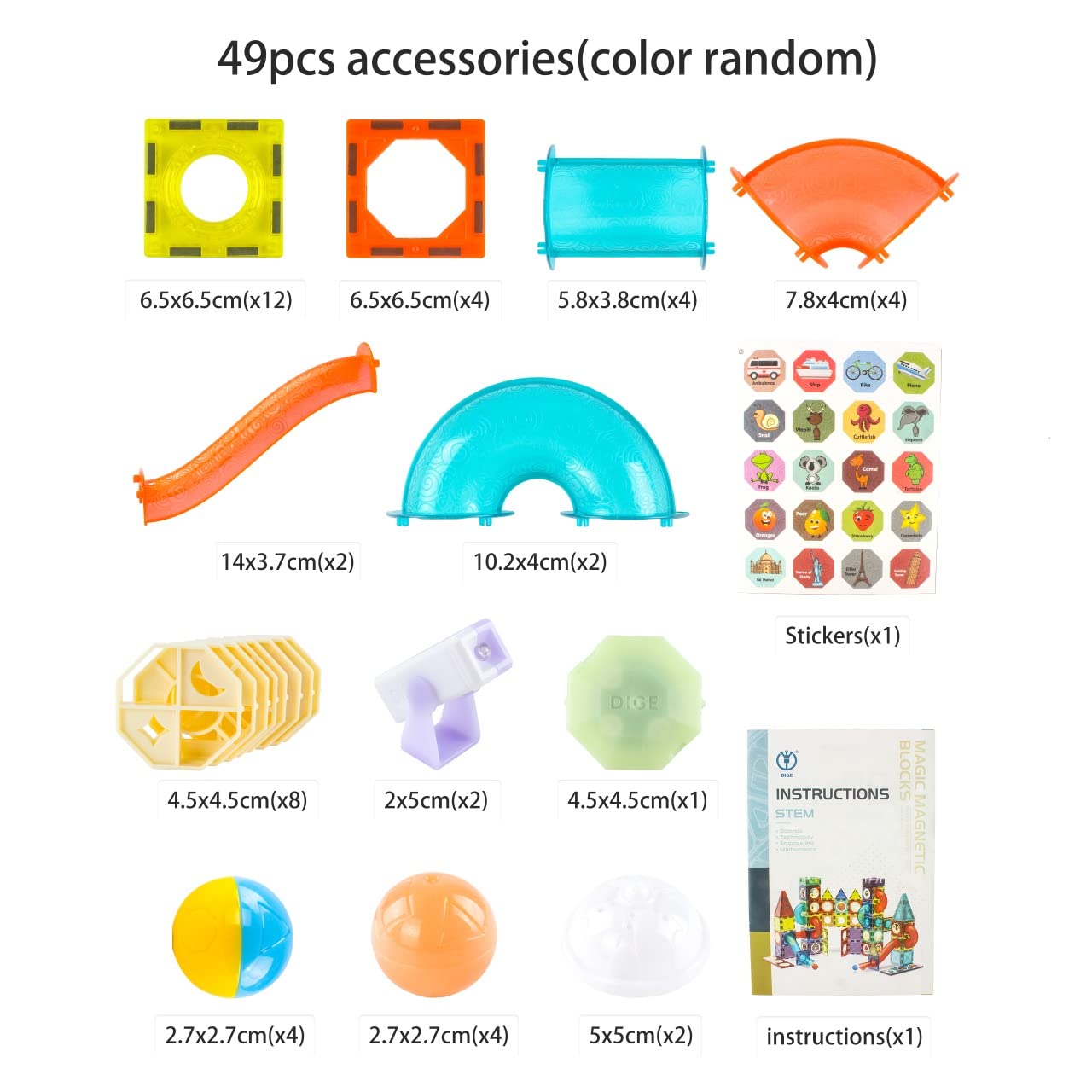 Light Magnetic Tiles Building Blocks for Kids (49 Pc) | 3D Clear STEM Educational Toys| Magnetic Marble Run for Boys & Girls 3 4 5 6 7 8 9+ | Creative Gift, 49 Pieces