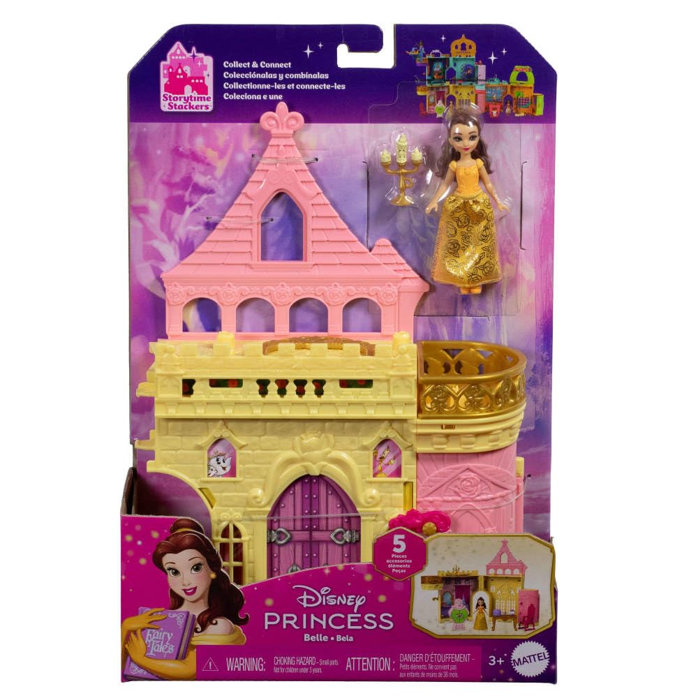 Disney Princess Mattel Toys, Storytime Stackers Belle's Castle, Stackable Doll House with Small Doll & 9 Pieces, Inspired by The Disney Movie