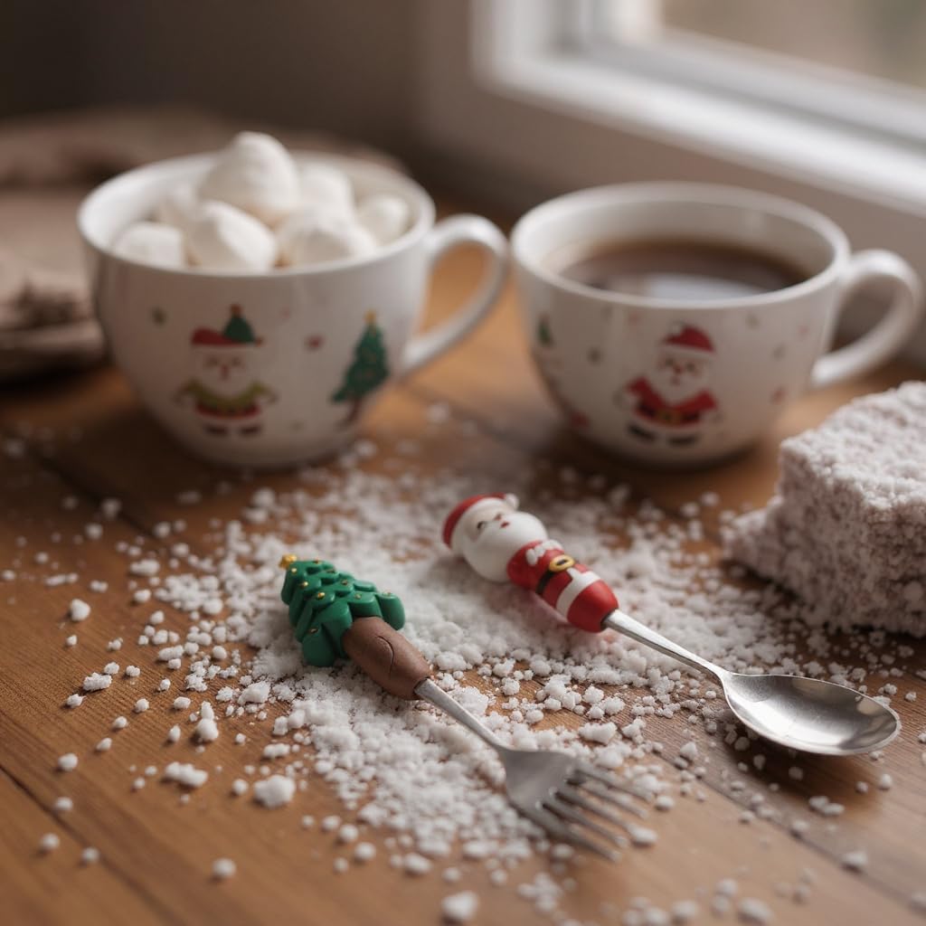 Moira Stainless Steel Christmas Cutlery Set with Santa and Tree Figurines, Gift Box (Silver)